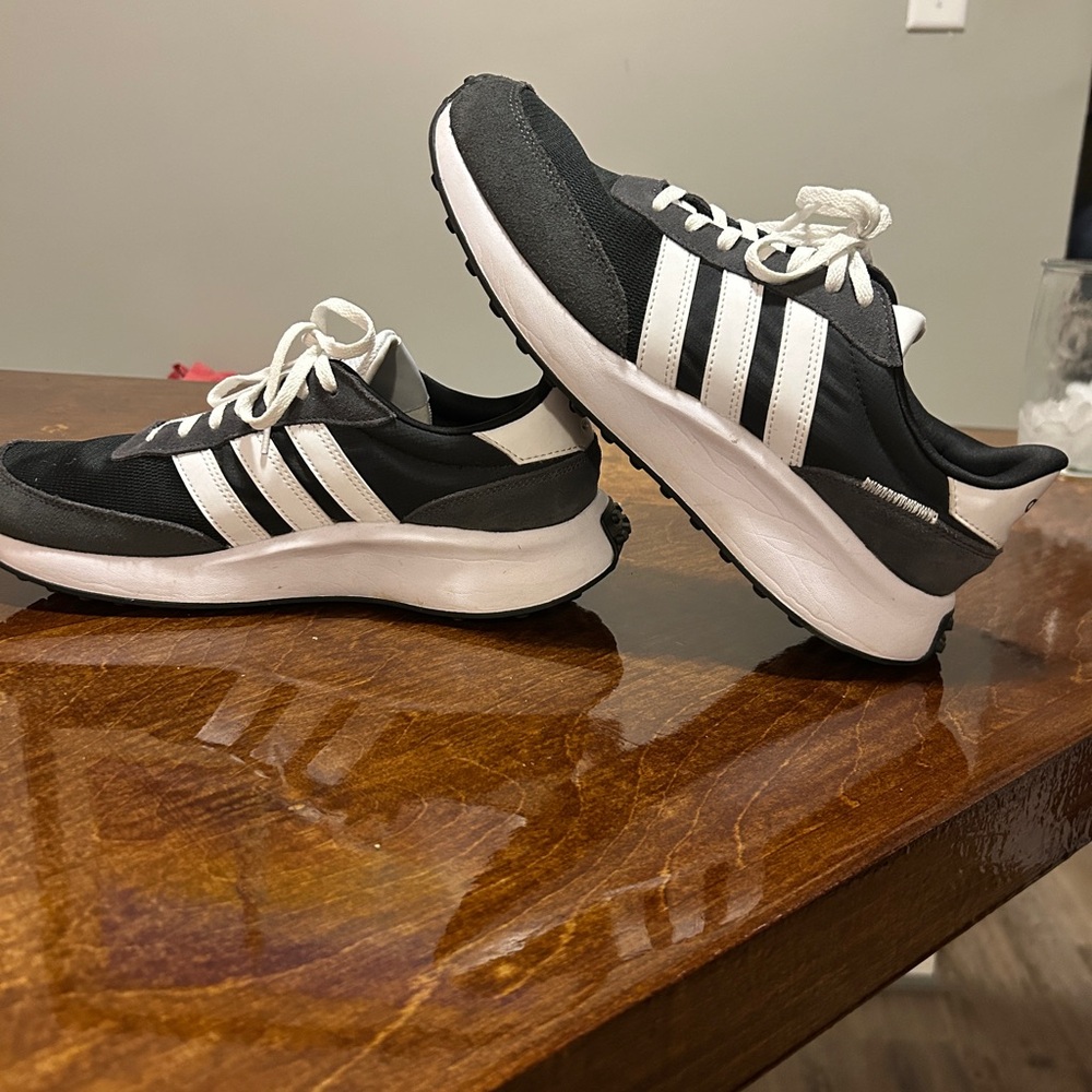 Adidas Mens's Black and White Striped Sneakers